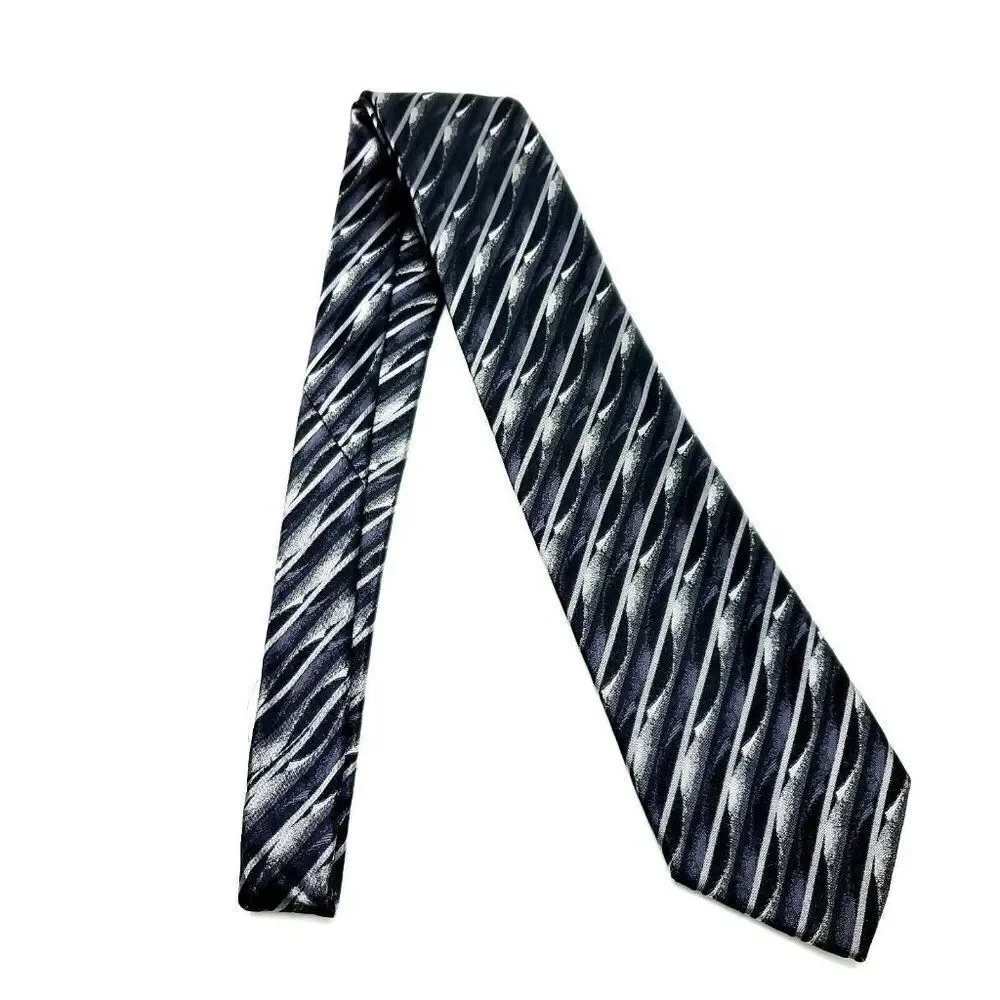 Pierre Cardin Silk‎ Tie Woven Gray Black Abstract Long